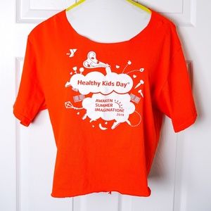 Orange Cropped T-Shirt Tie Back Yoga Graphic Tee